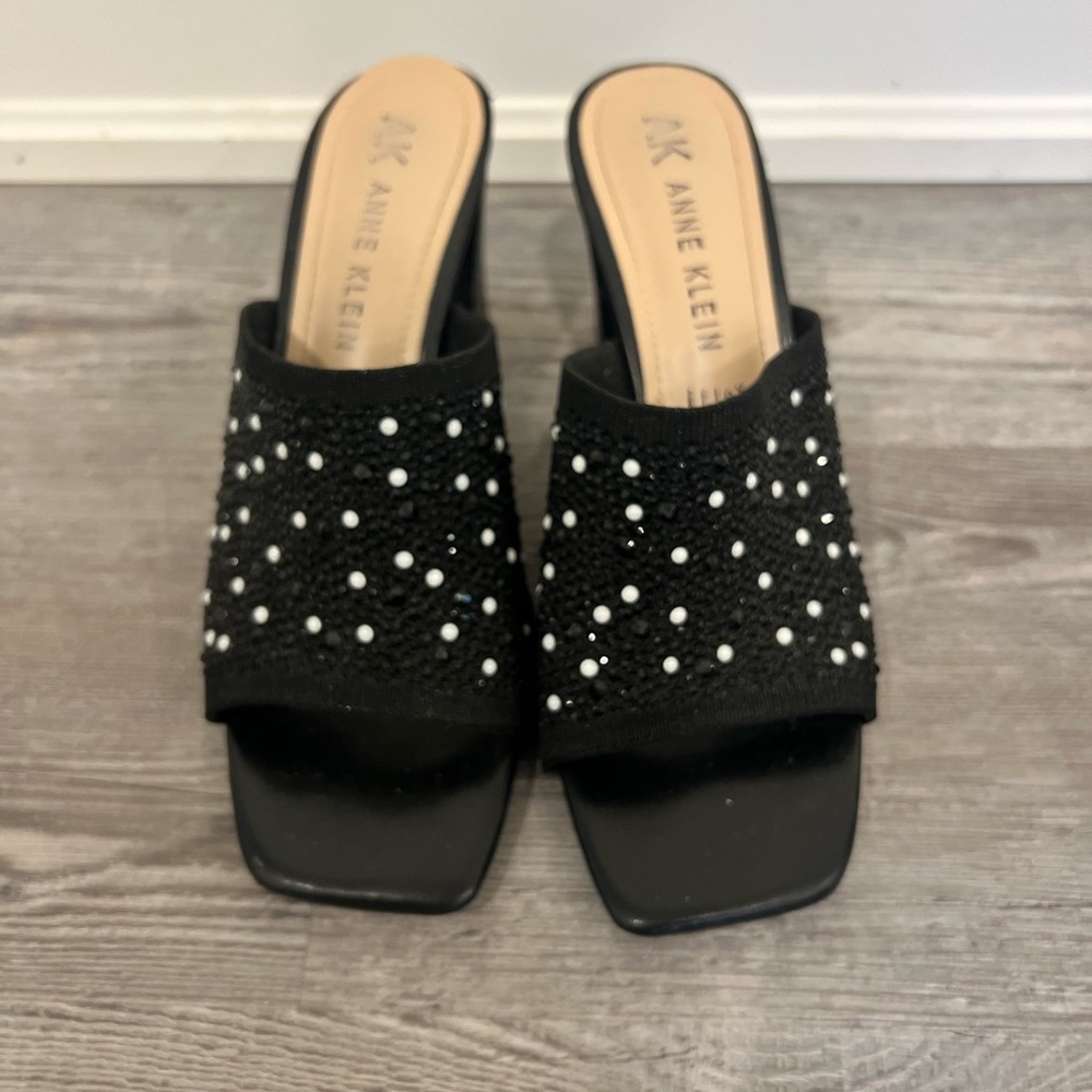 Anne Klein Black Mules with Studded Design